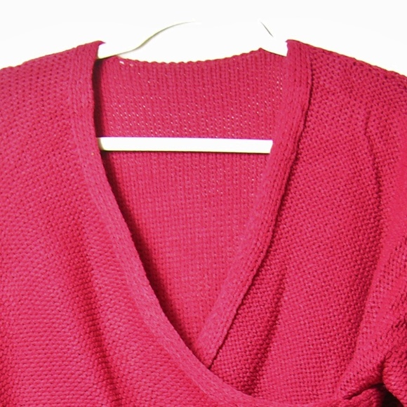 LAST ONE!! Red V Neck Criss Cross Knit Sweater - Picture 5 of 7